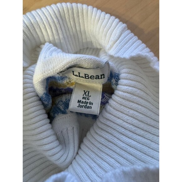 L.L. Bean Cotton Cashmere Fair Isle Turtleneck Sweater Women's Size XL White - Picture 2 of 5